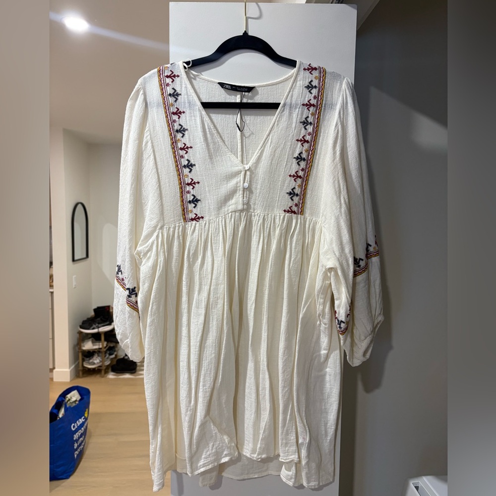 Zara Cream Embroidered Dress